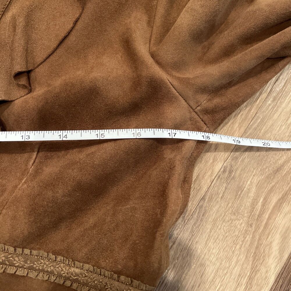 Express Y2K Ruffled Brown Genuine Suede Top Women's 5/6 - Picture 9 of 11